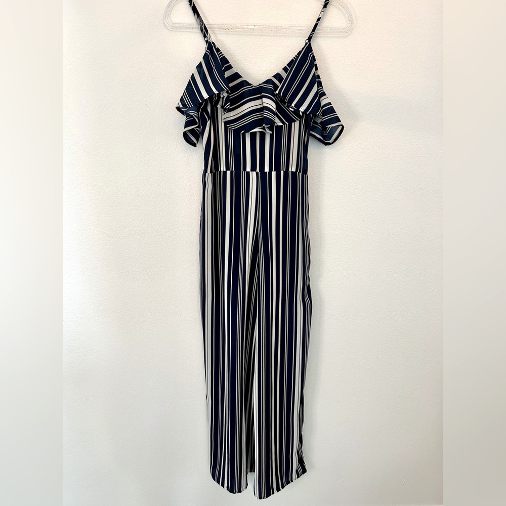 NAVY & CREAM STRIPPED JUMPSUIT